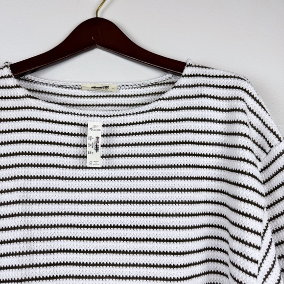 Madewell Embroidered Boxy Knit Short Sleeve Tee Stripe White Brown Size M NWT - Picture 5 of 8